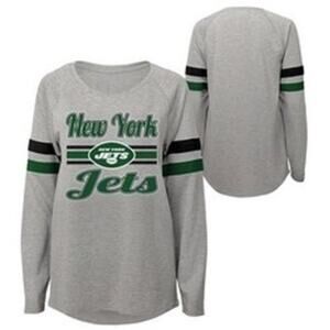 NFL Teens New York Jets Shirt Juniors Girls XL (15/17) Logo Grey Long Sleeve